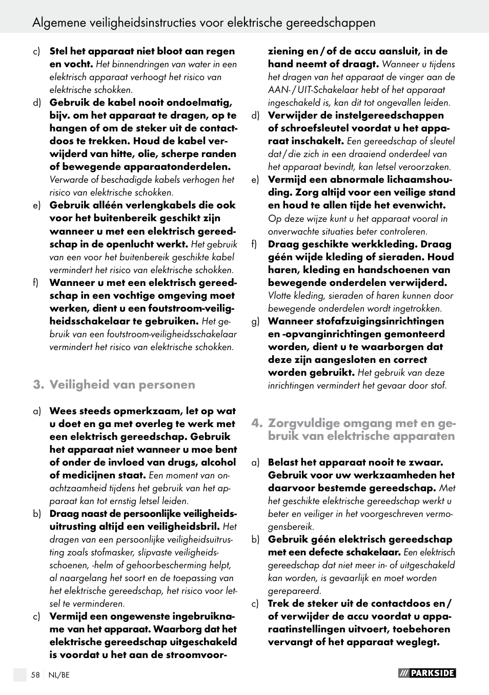 Veiligheid van personen | Parkside PABS 10.8 C2 User Manual | Page 58 / 75