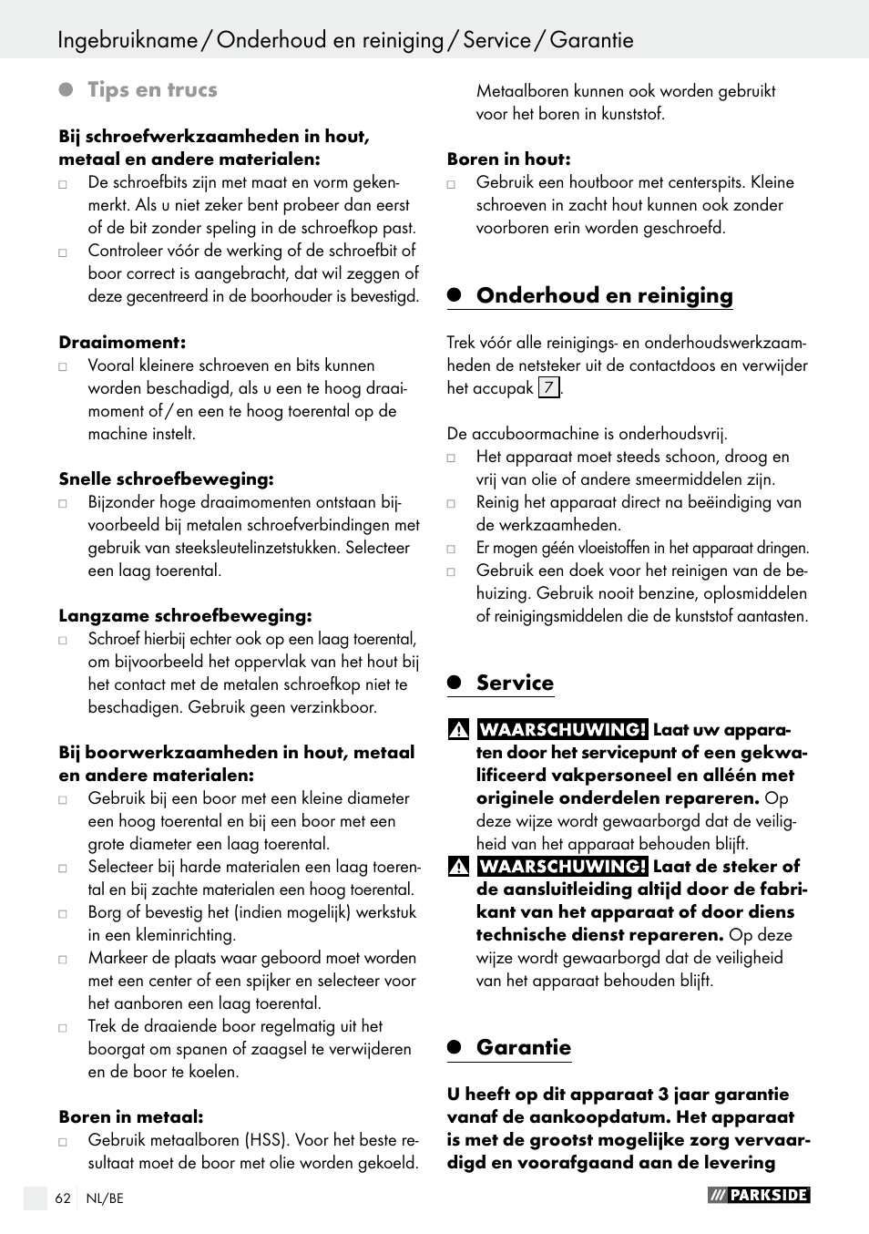 Parkside PABS 10.8 C2 User Manual | Page 62 / 75