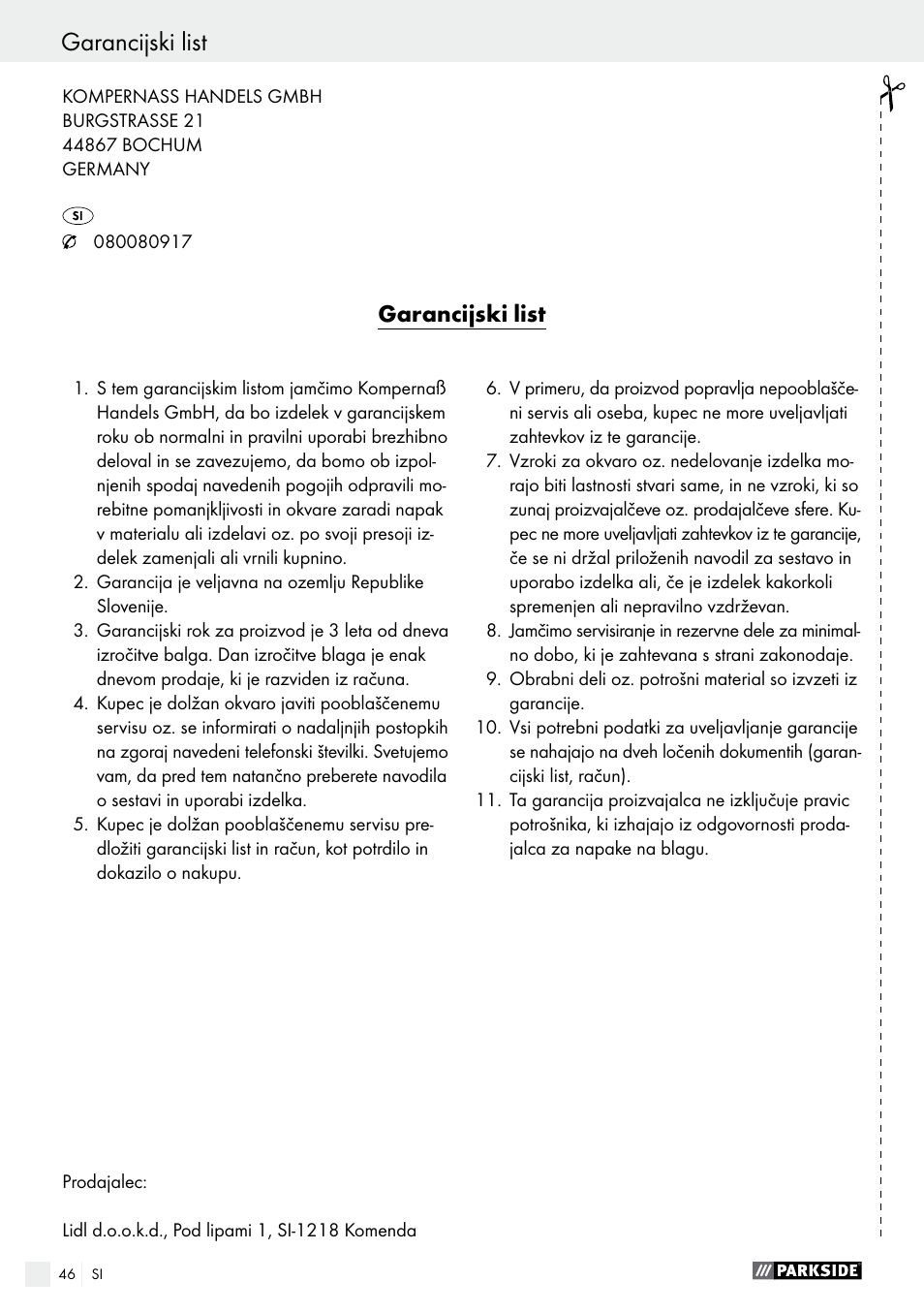 Parkside PABS 10.8 C2 User Manual | Page 46 / 77