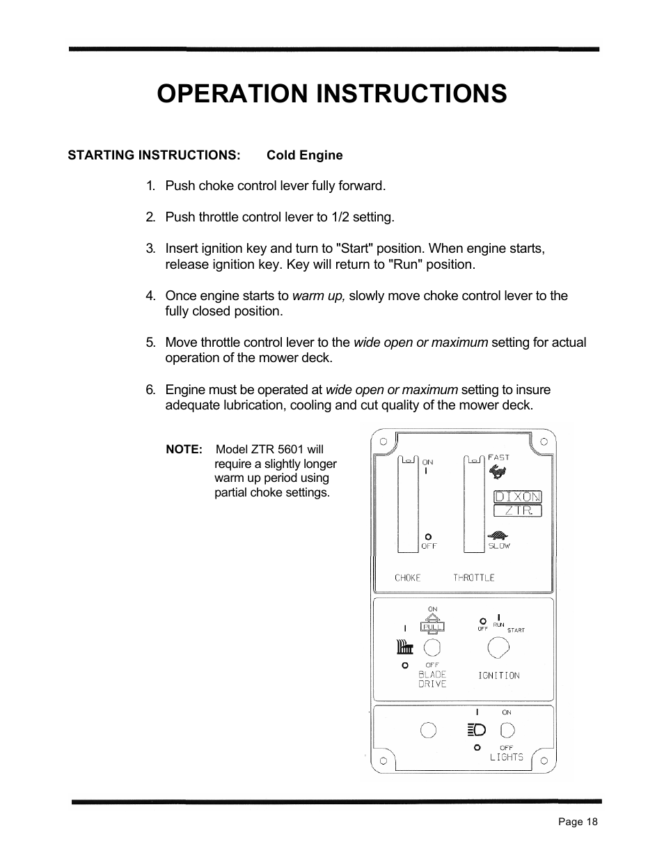 Operation instructions | Dixon ZTR 5423 User Manual | Page 21 / 70