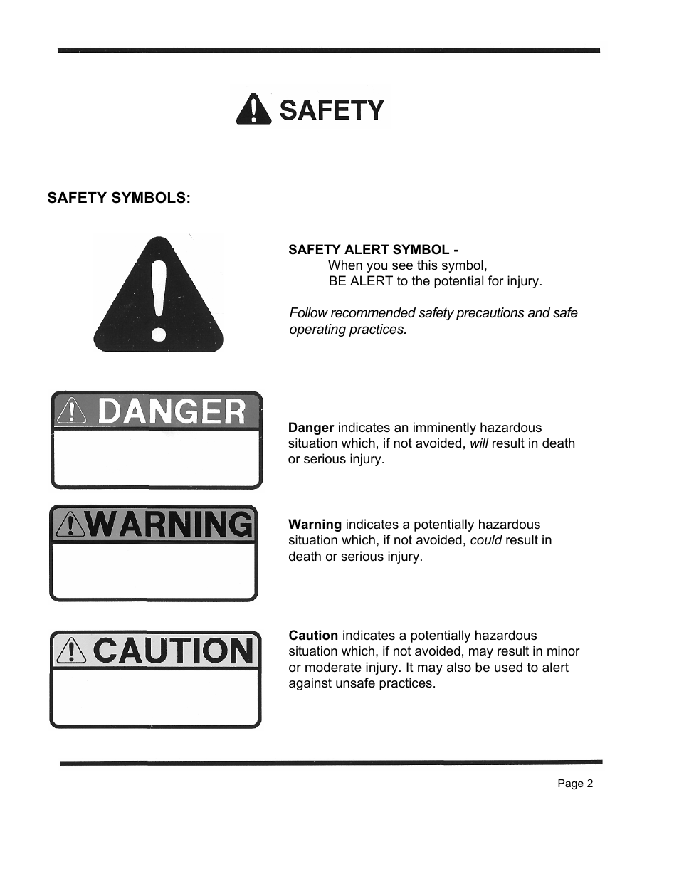 Safety symbols | Dixon ZTR 5423 User Manual | Page 5 / 70