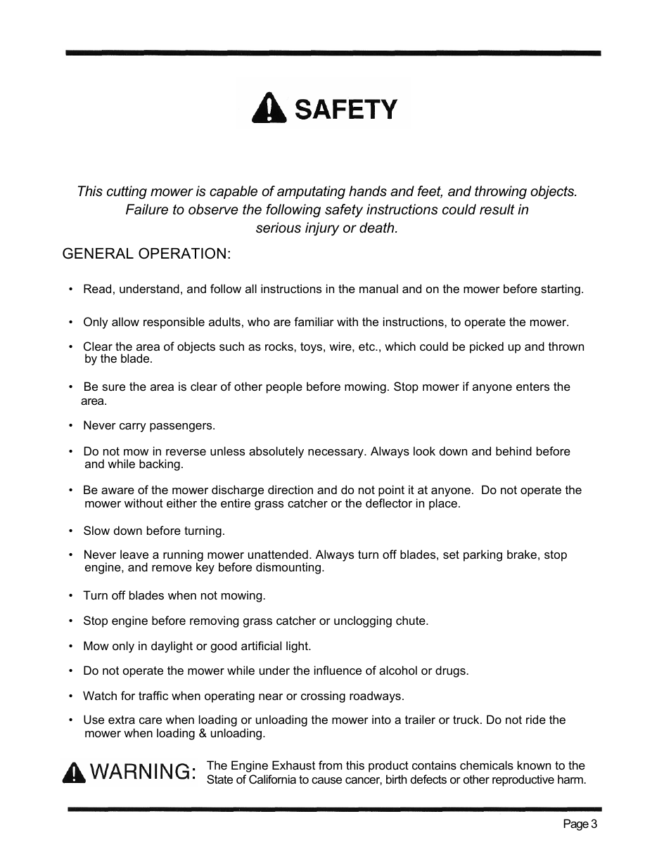 General operation | Dixon ZTR 5423 User Manual | Page 6 / 70