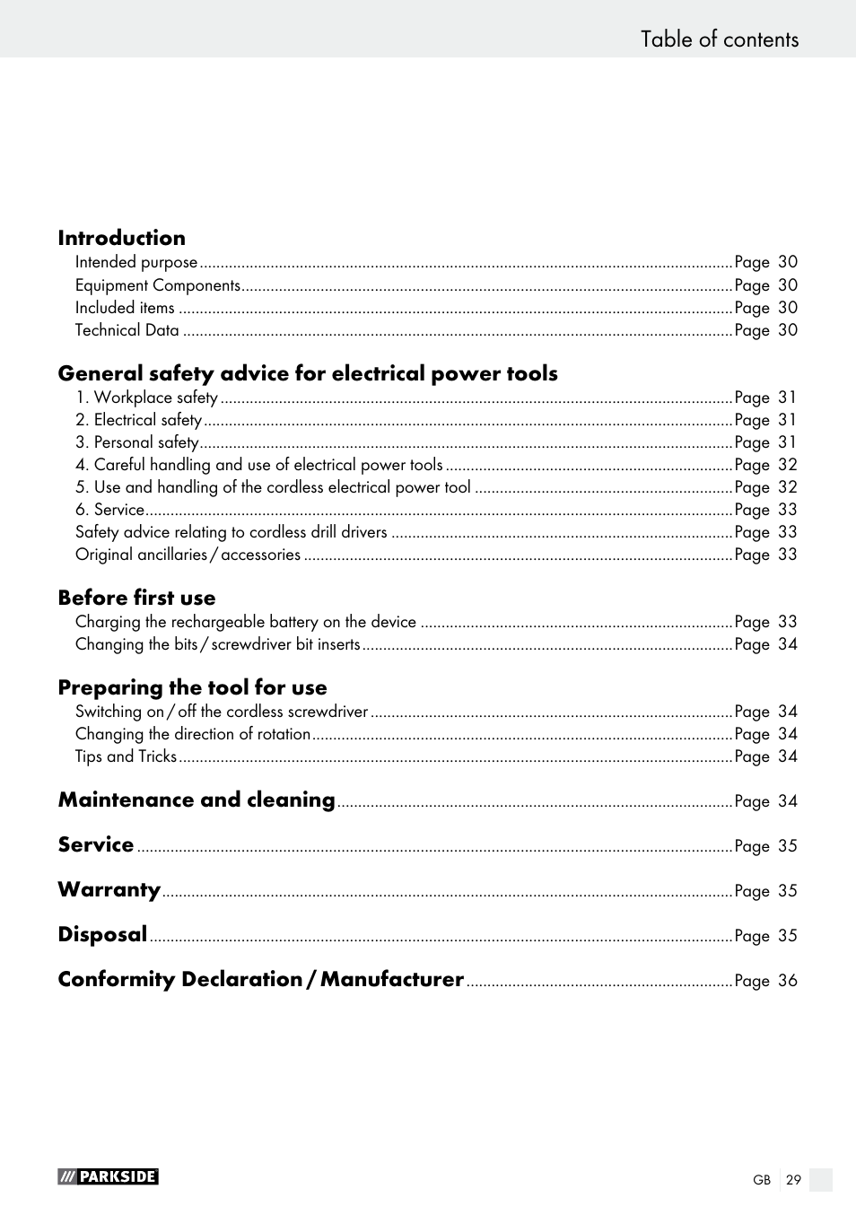 Parkside PAS 3.6 B1 User Manual | Page 29 / 37