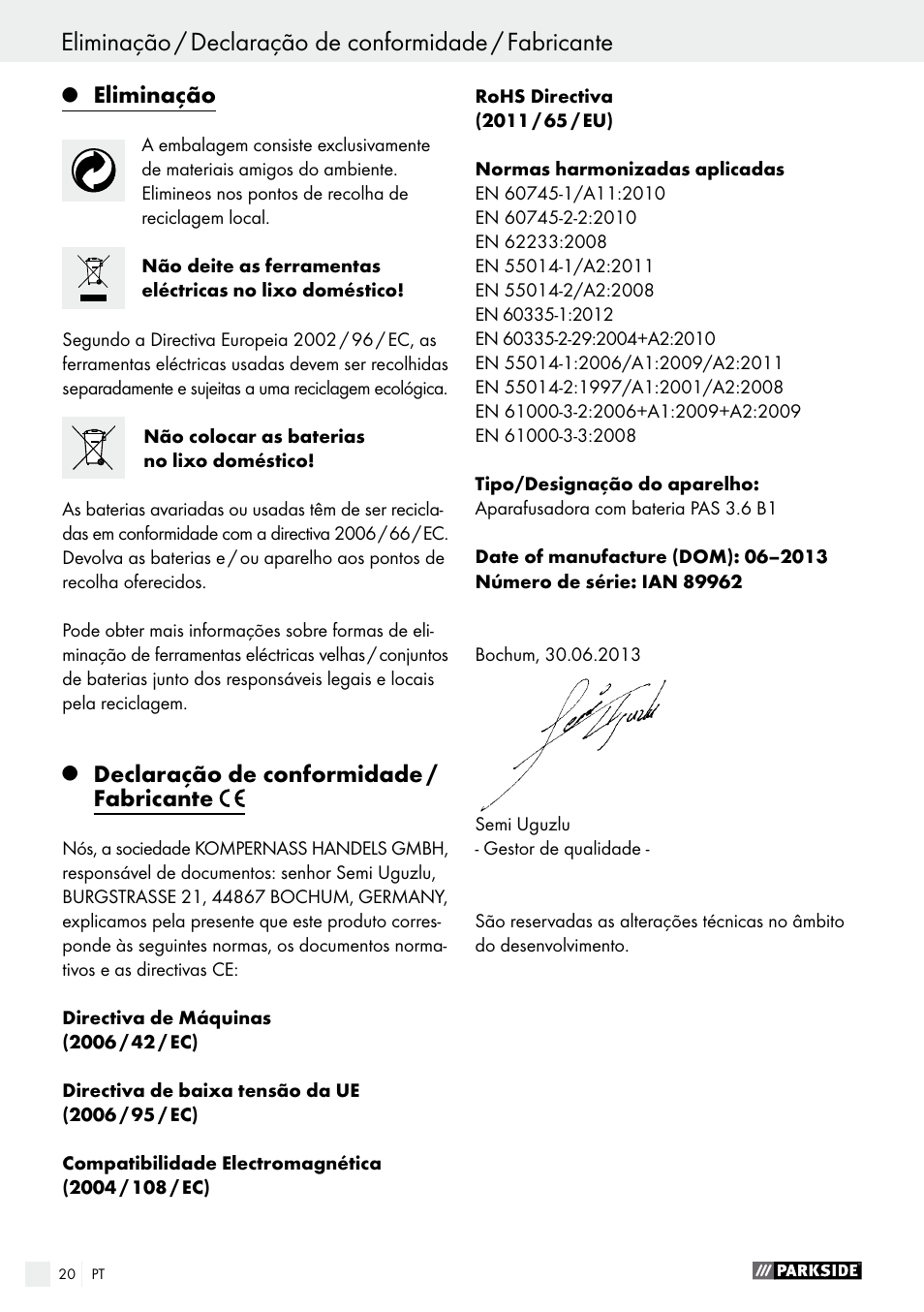Parkside PAS 3.6 B1 User Manual | Page 20 / 37