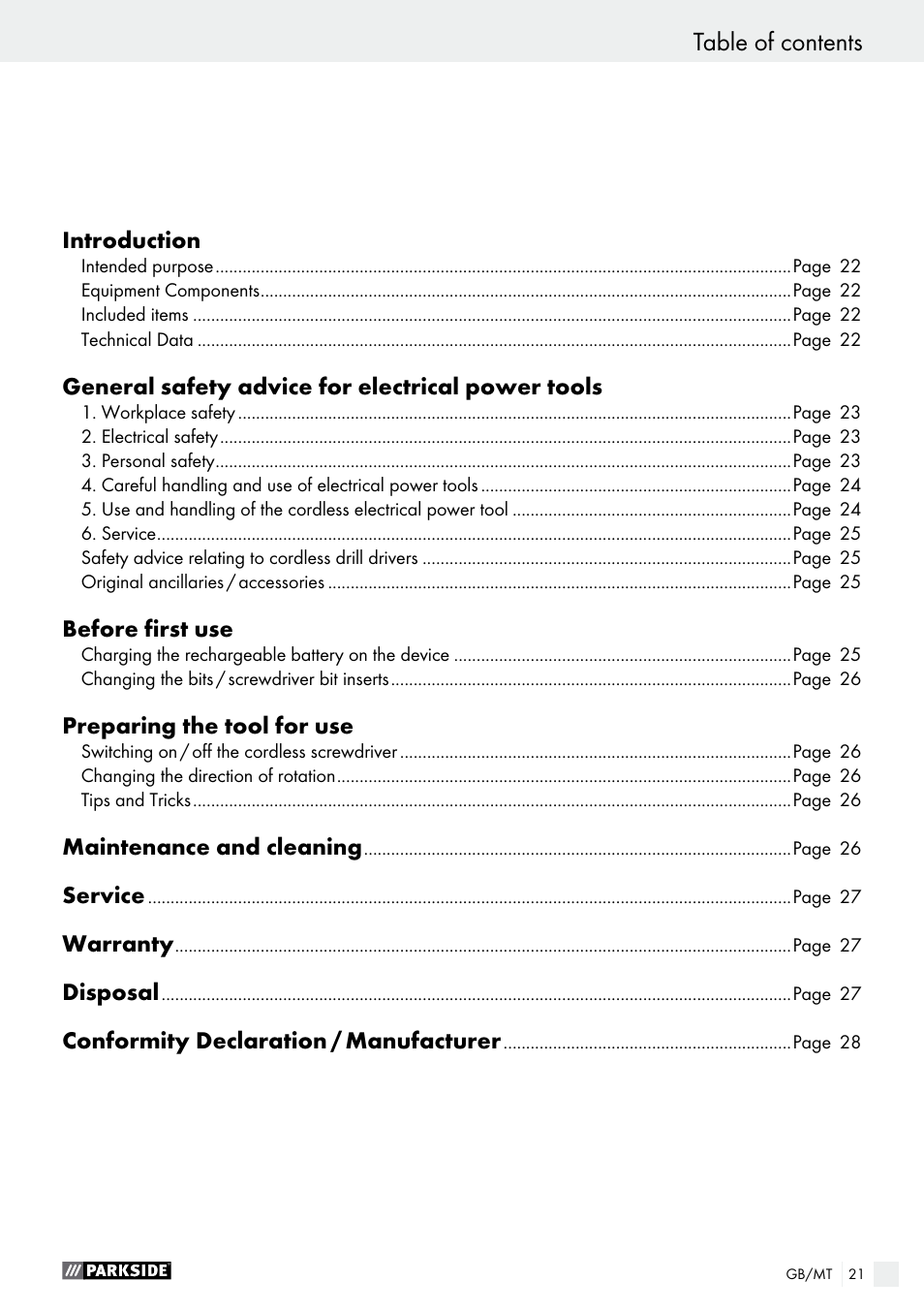 Parkside PAS 3.6 B1 User Manual | Page 21 / 37