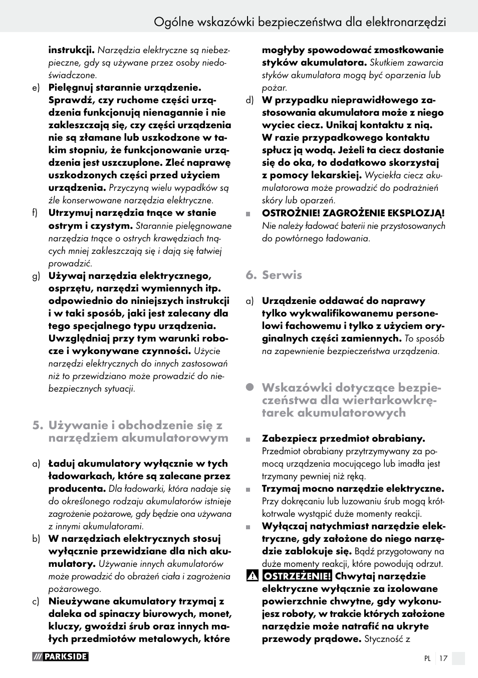 Serwis | Parkside PAS 3.6 B1 User Manual | Page 17 / 53