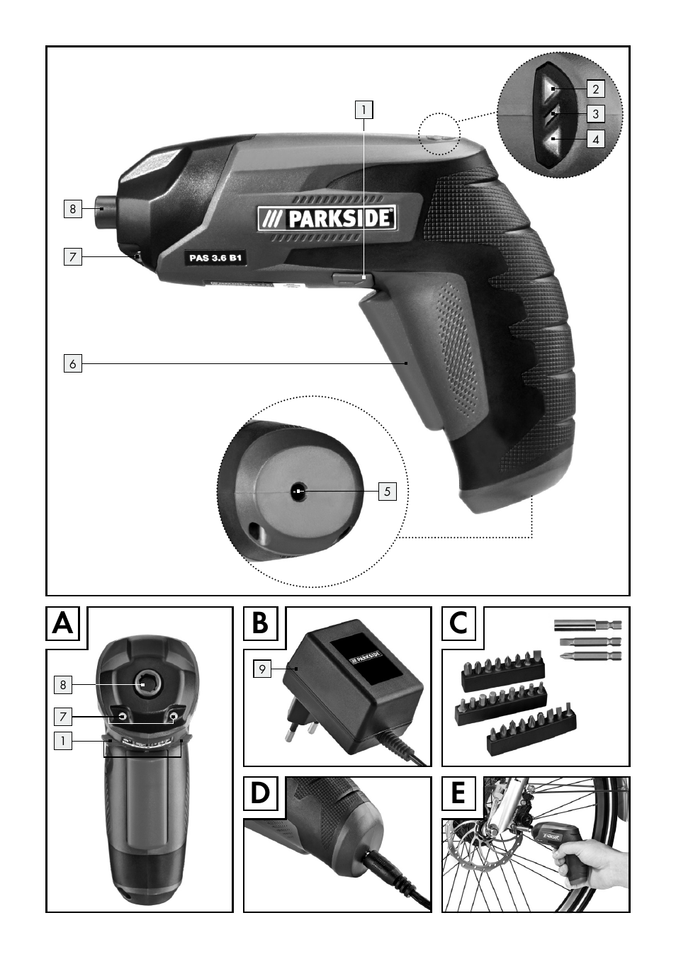 Ab d c e | Parkside PAS 3.6 B1 User Manual | Page 3 / 53