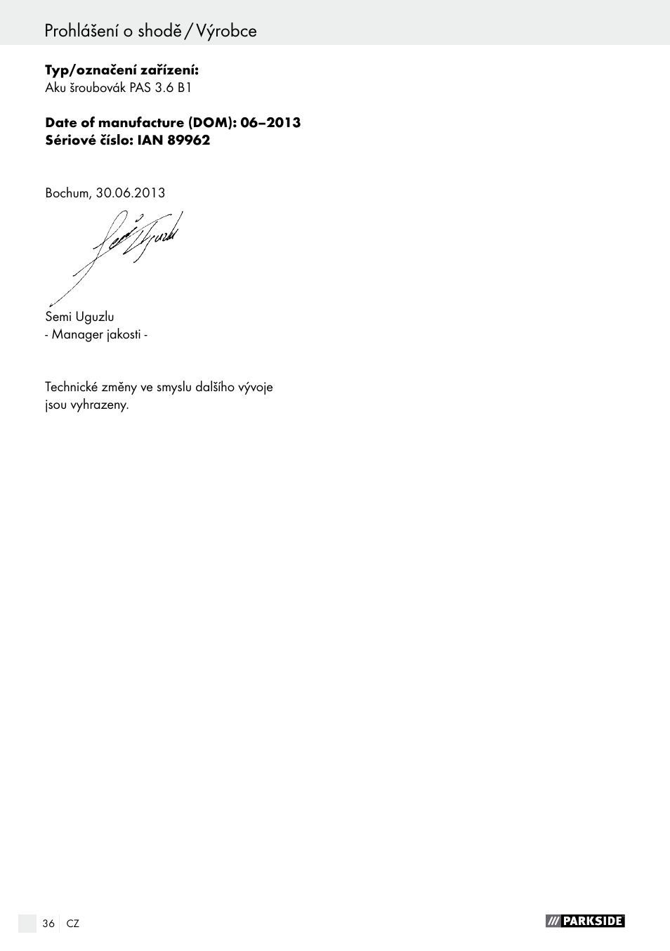 Parkside PAS 3.6 B1 User Manual | Page 36 / 53