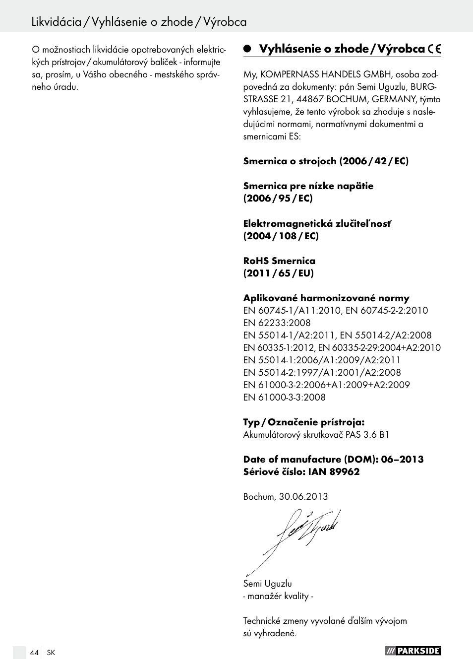 Parkside PAS 3.6 B1 User Manual | Page 44 / 53