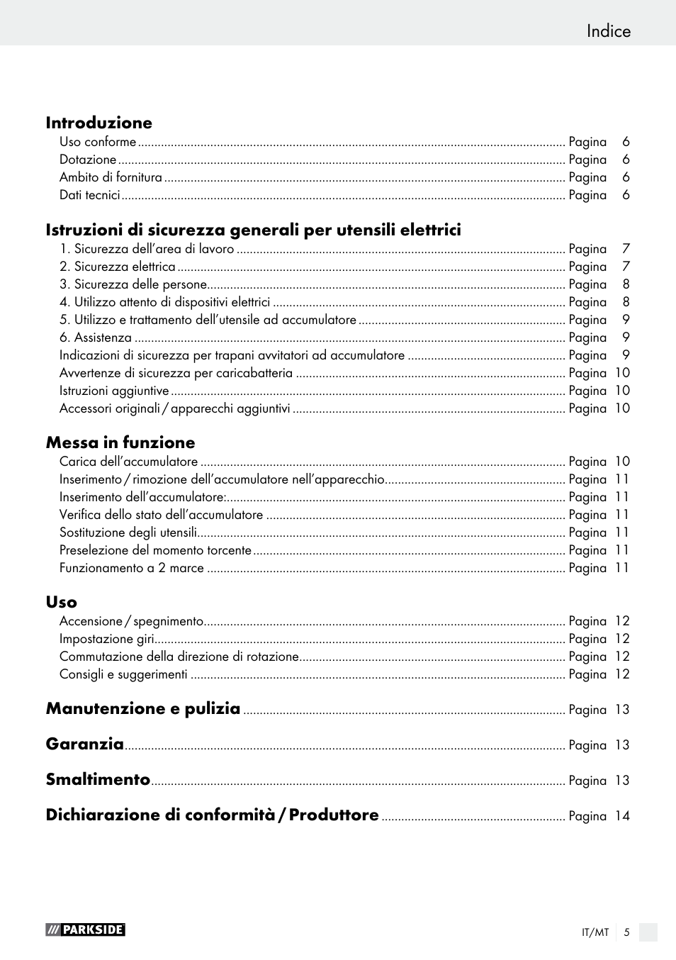 Indice | Parkside PABS 18-Li B3 User Manual | Page 5 / 35