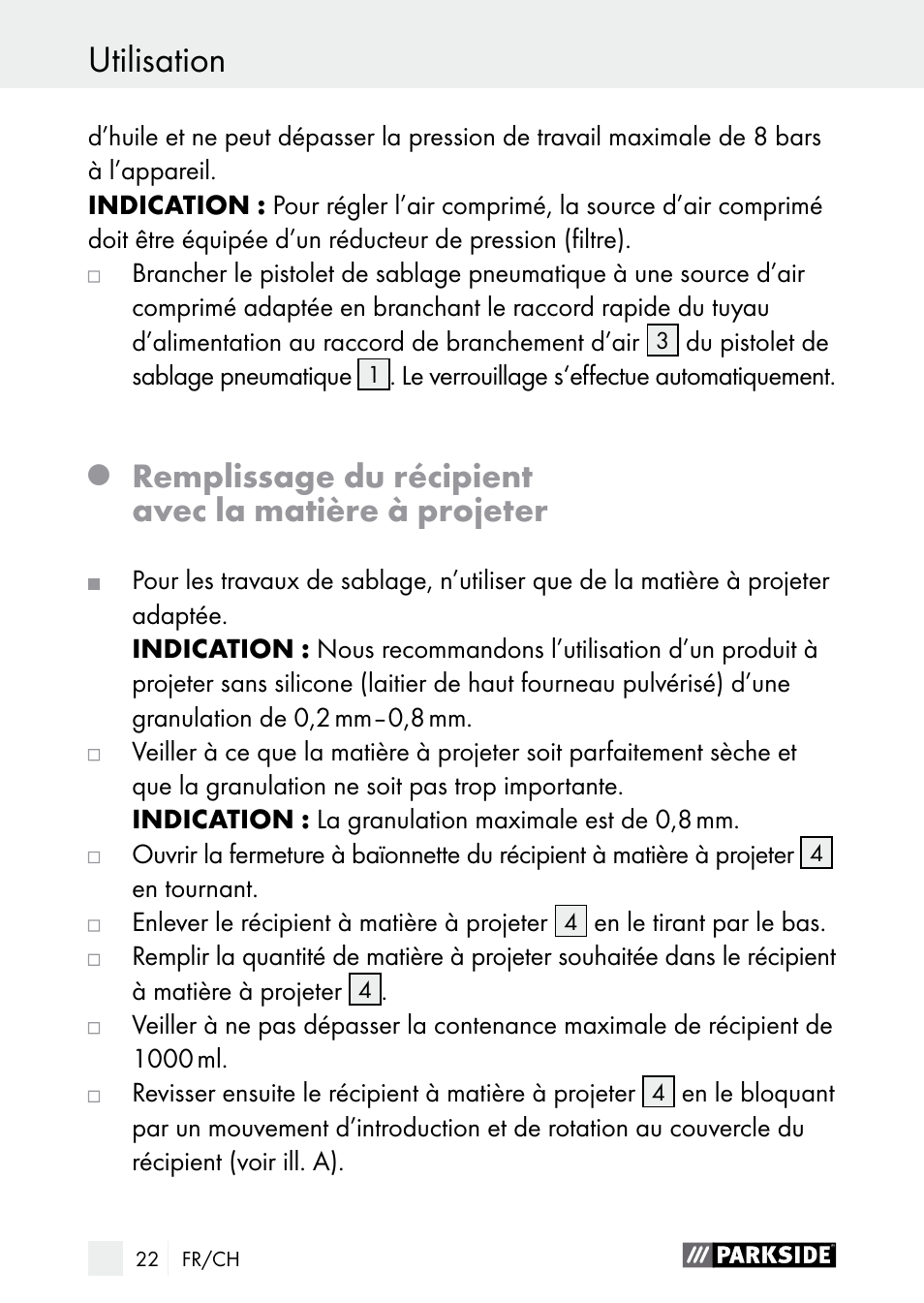 Utilisation / nettoyage utilisation | Parkside PDSP 1000 A1 User Manual | Page 22 / 61