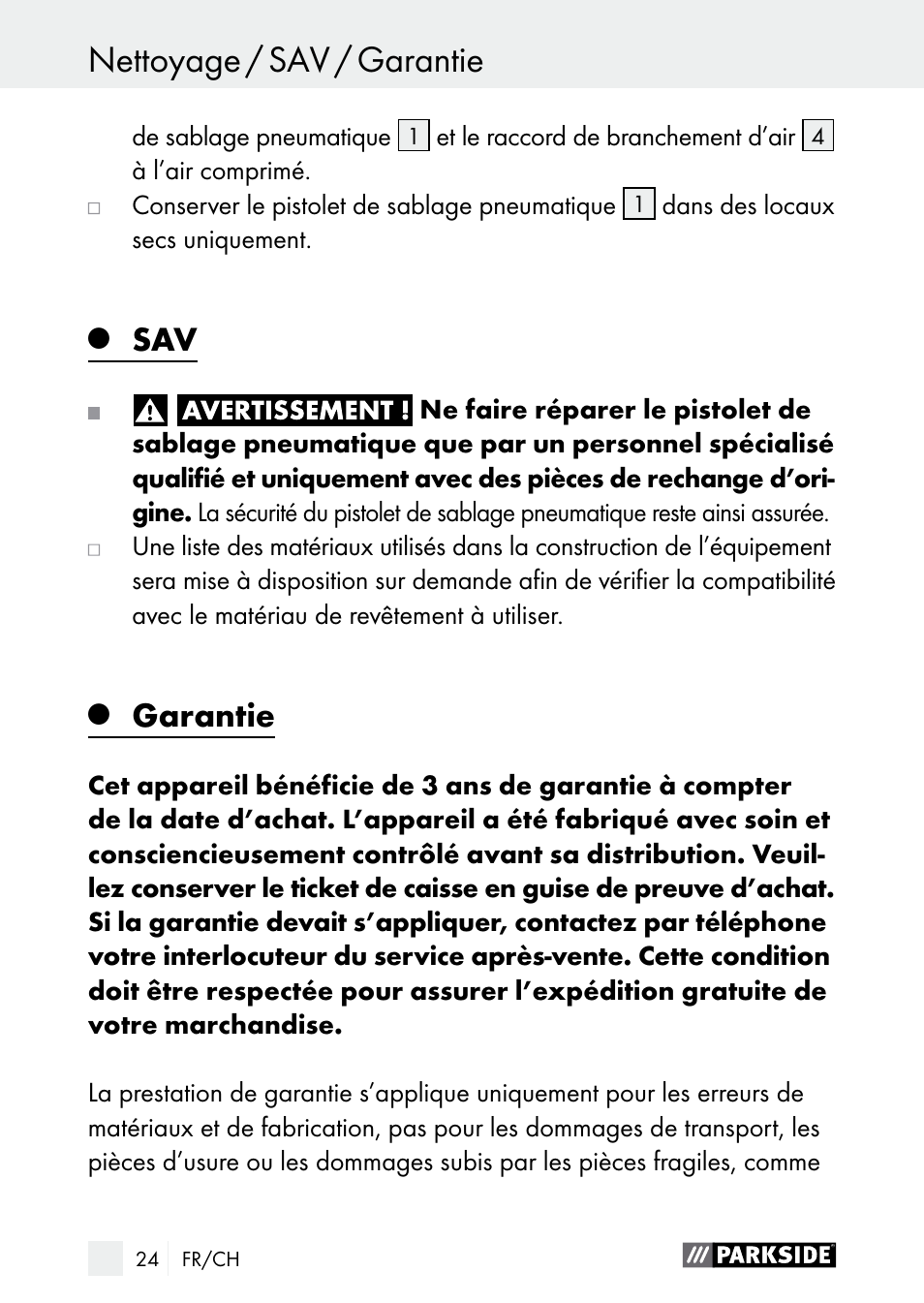 Garantie nettoyage / sav / garantie, Garantie | Parkside PDSP 1000 A1 User Manual | Page 24 / 61