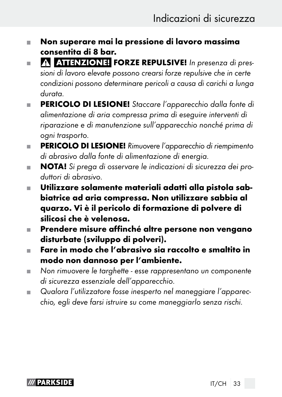 Indicazioni di sicurezza | Parkside PDSP 1000 A1 User Manual | Page 33 / 61