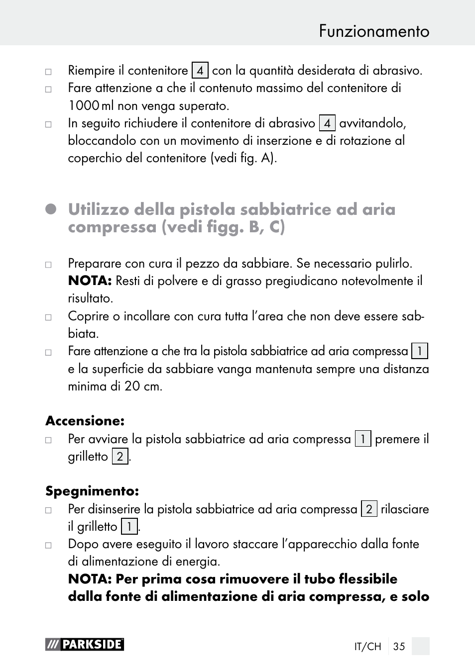 Funzionamento | Parkside PDSP 1000 A1 User Manual | Page 35 / 61