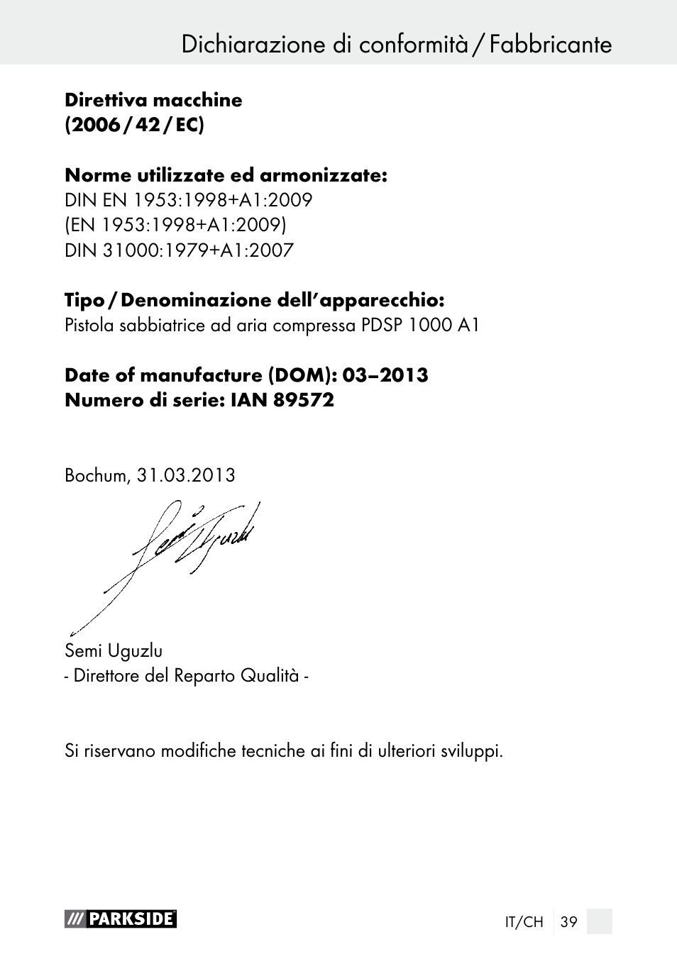Parkside PDSP 1000 A1 User Manual | Page 39 / 61