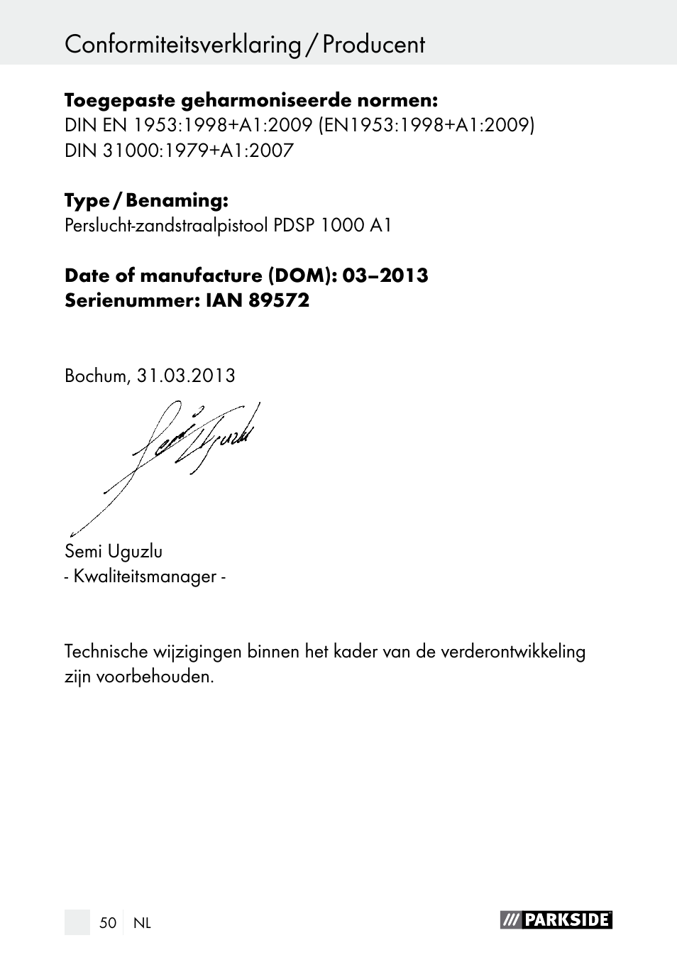 Parkside PDSP 1000 A1 User Manual | Page 50 / 61