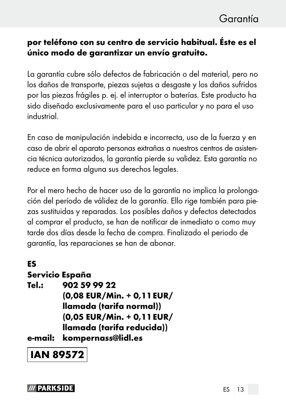Garantía manejo / limpieza / servicio / garantía | Parkside PDSP 1000 A1 User Manual | Page 13 / 60