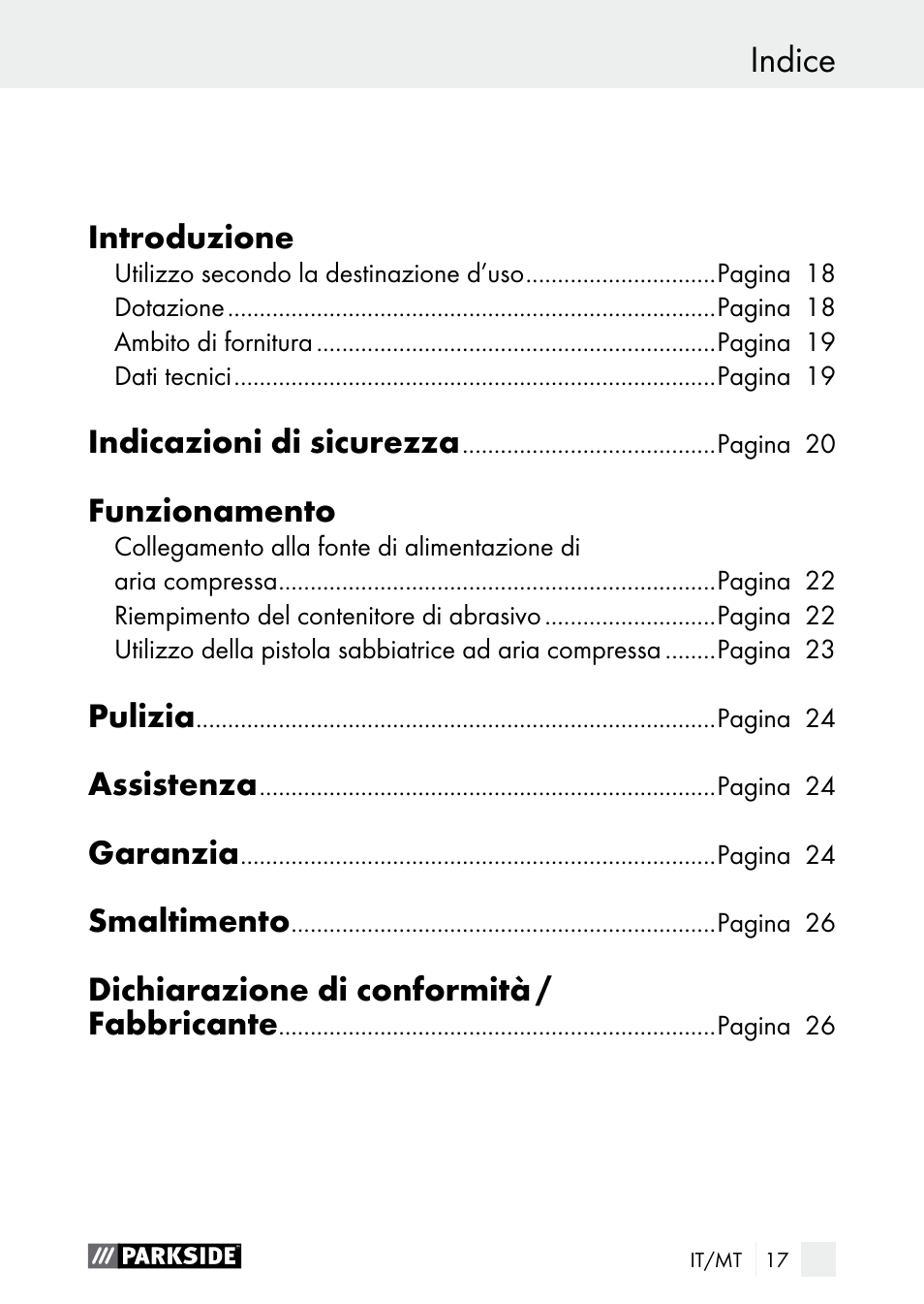 Indice | Parkside PDSP 1000 A1 User Manual | Page 17 / 60