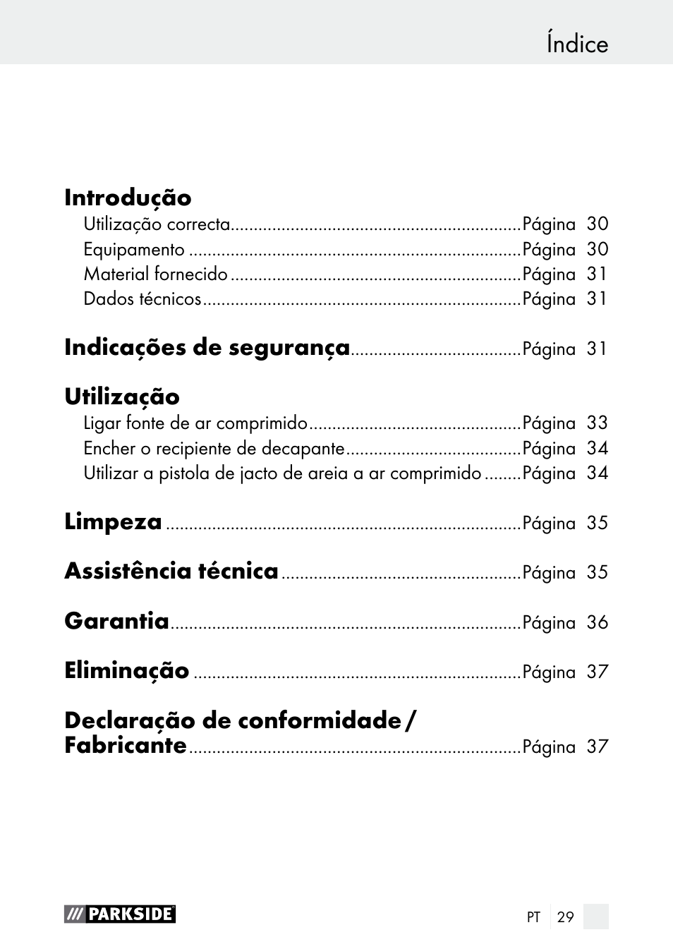 Índice | Parkside PDSP 1000 A1 User Manual | Page 29 / 60