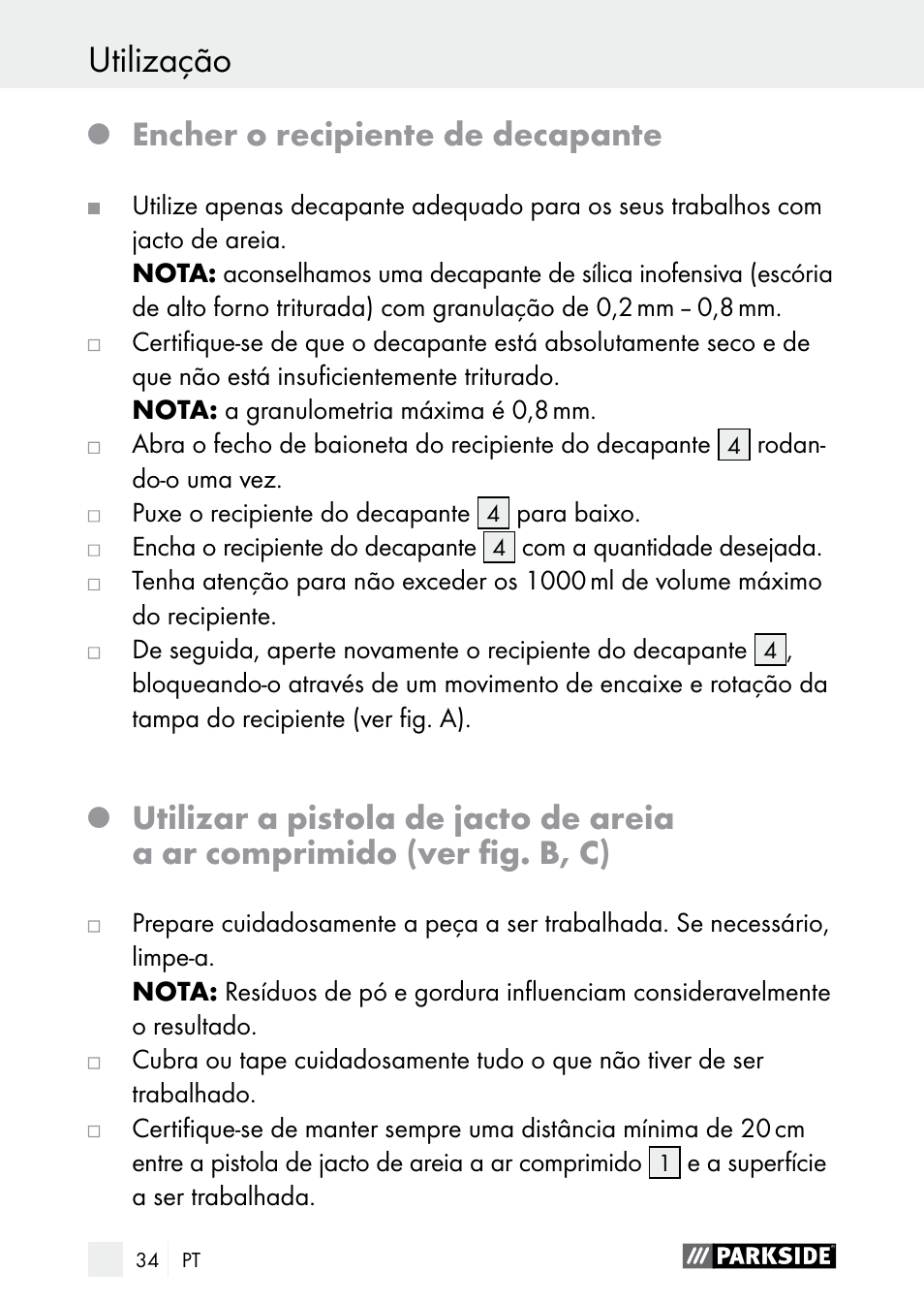 Encher o recipiente de decapante | Parkside PDSP 1000 A1 User Manual | Page 34 / 60