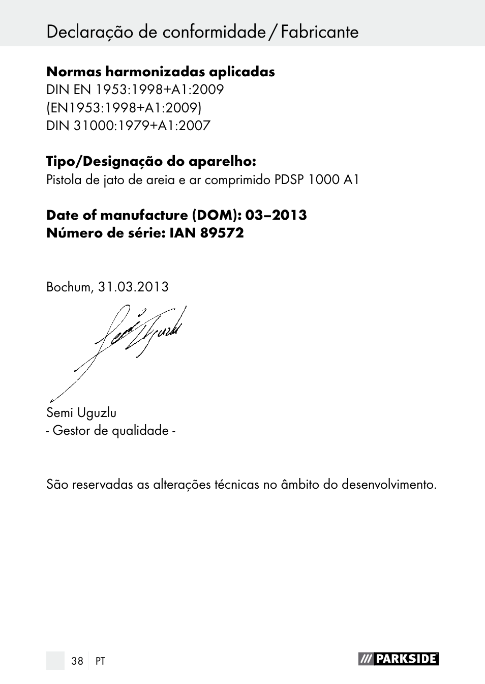 Parkside PDSP 1000 A1 User Manual | Page 38 / 60