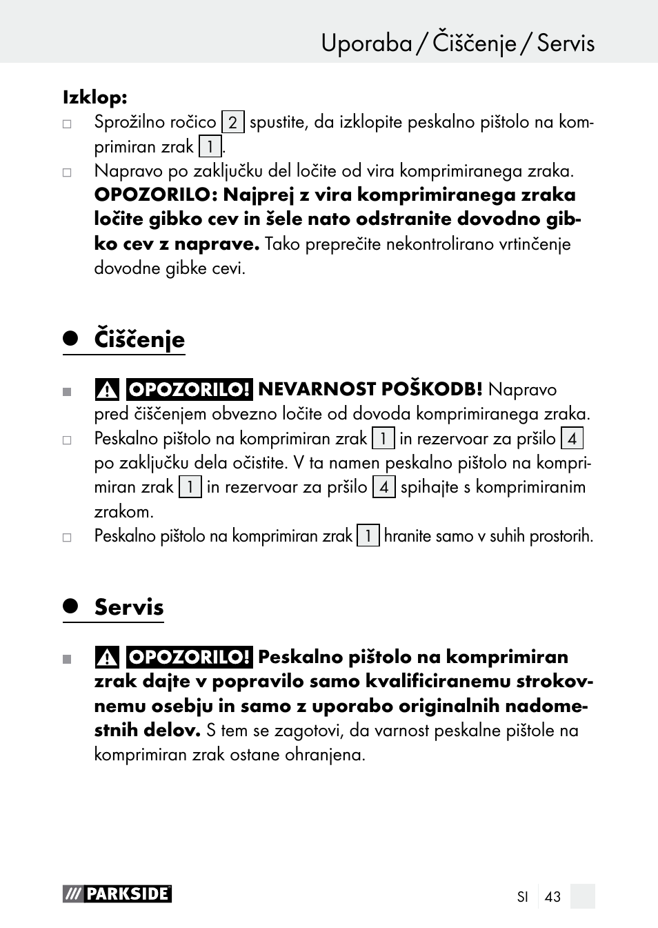 Uporaba / čiščenje / servis uporaba, Čiščenje, Servis | Parkside PDSP 1000 A1 User Manual | Page 43 / 80