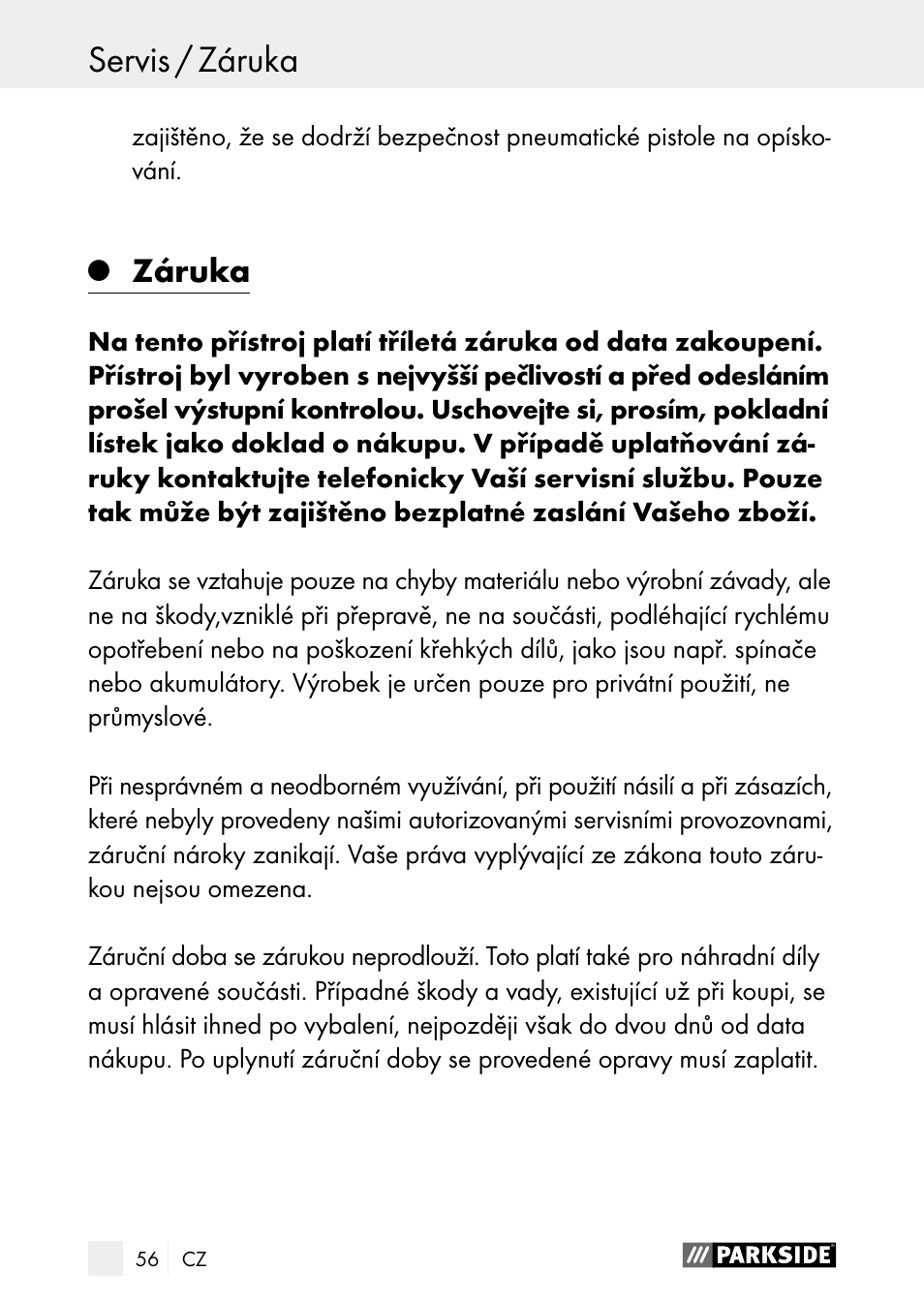 Záruka | Parkside PDSP 1000 A1 User Manual | Page 56 / 80