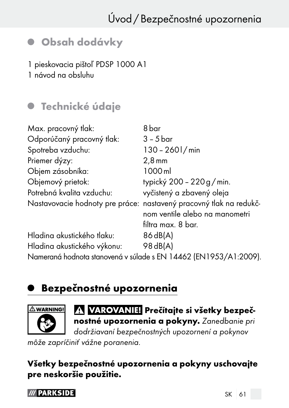 Parkside PDSP 1000 A1 User Manual | Page 61 / 80