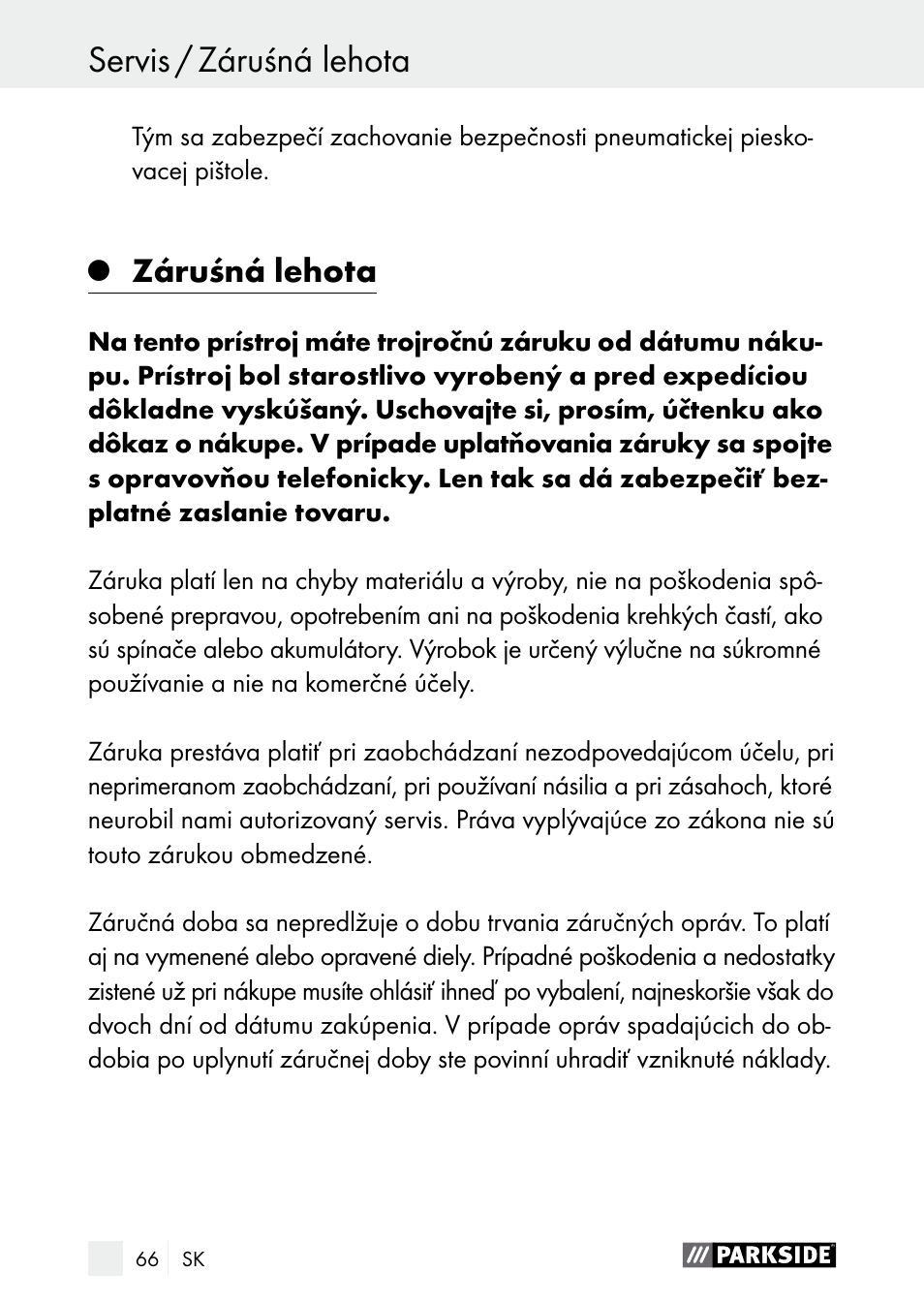 Záruśná lehota | Parkside PDSP 1000 A1 User Manual | Page 66 / 80