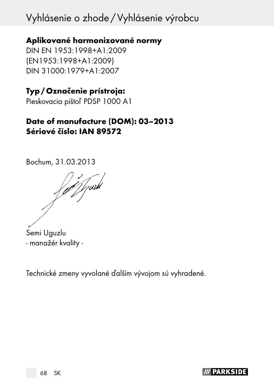 Parkside PDSP 1000 A1 User Manual | Page 68 / 80