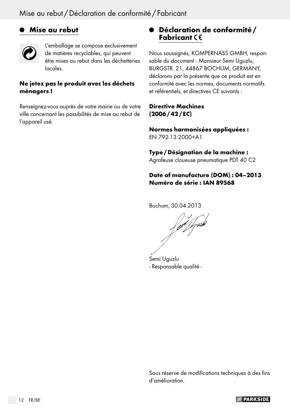 Parkside PDT 40 C2 User Manual | Page 12 / 36
