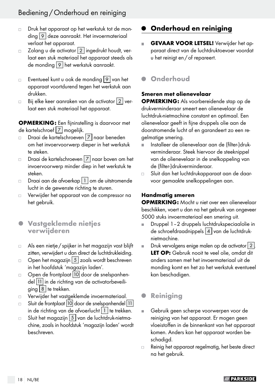 Vastgeklemde nietjes verwijderen, Onderhoud en reiniging, Onderhoud | Reiniging | Parkside PDT 40 C2 User Manual | Page 18 / 36