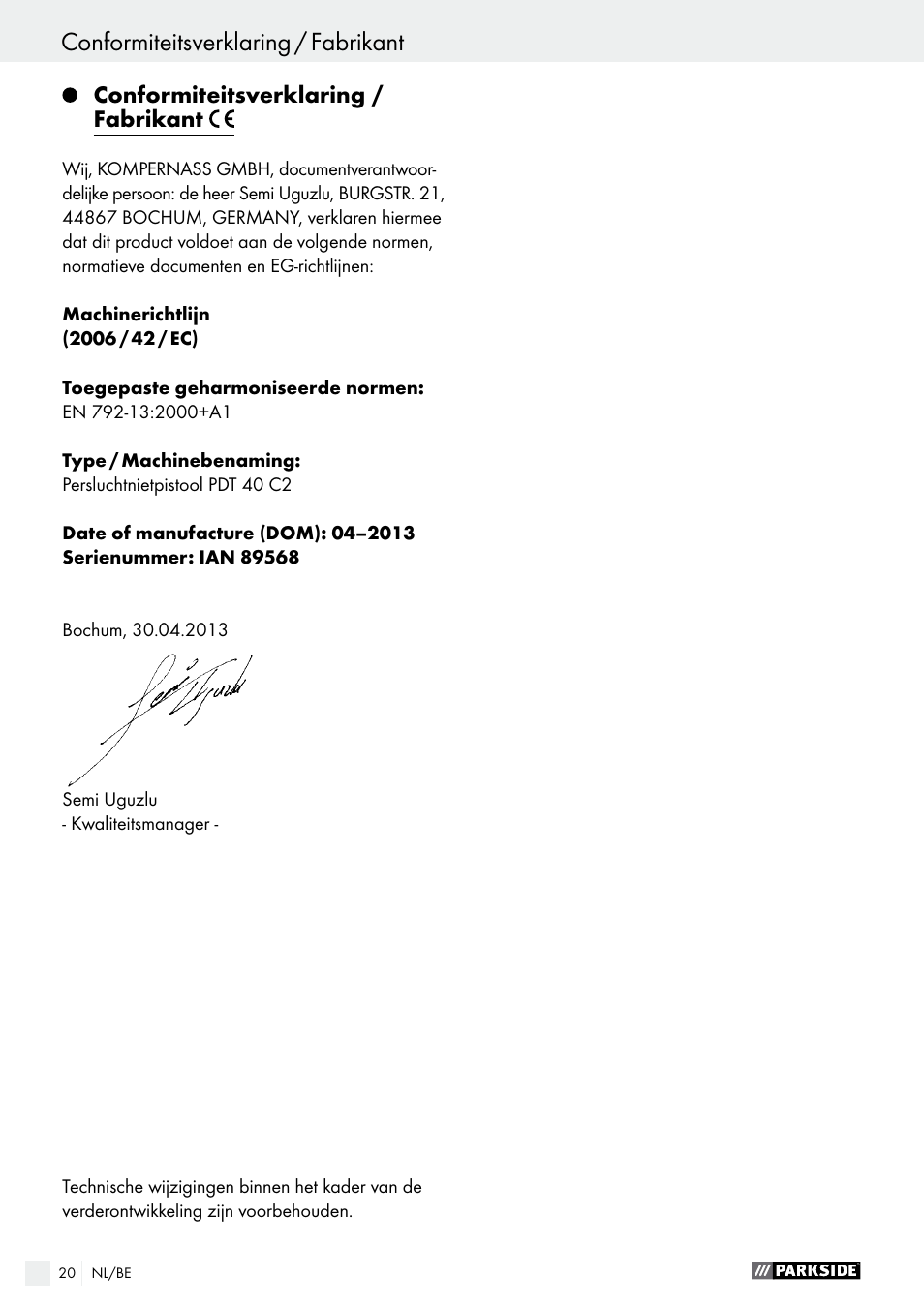 Parkside PDT 40 C2 User Manual | Page 20 / 36