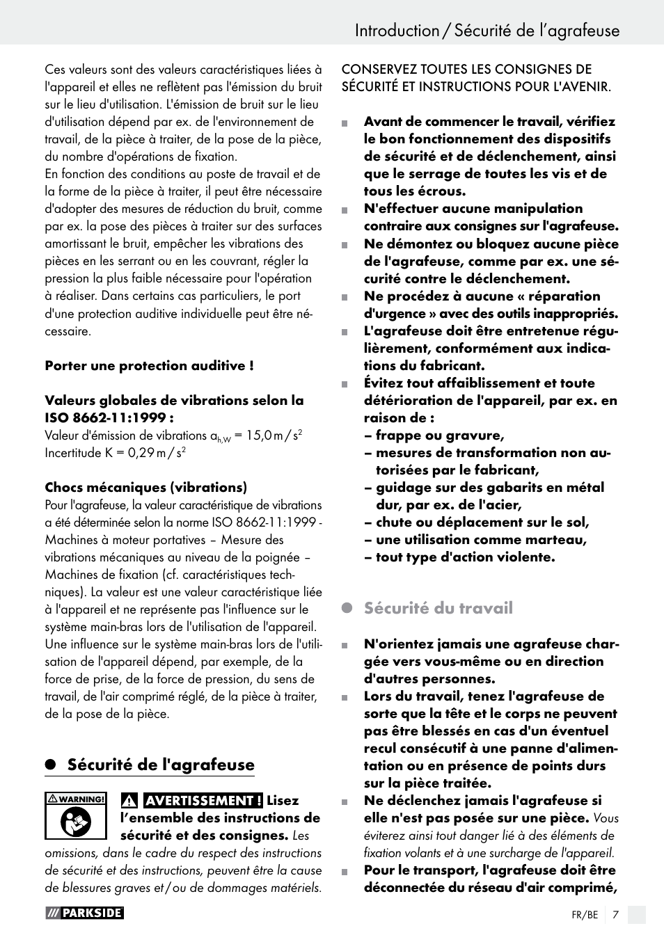 Sécurité de l'agrafeuse, Sécurité du travail | Parkside PDT 40 C2 User Manual | Page 7 / 36