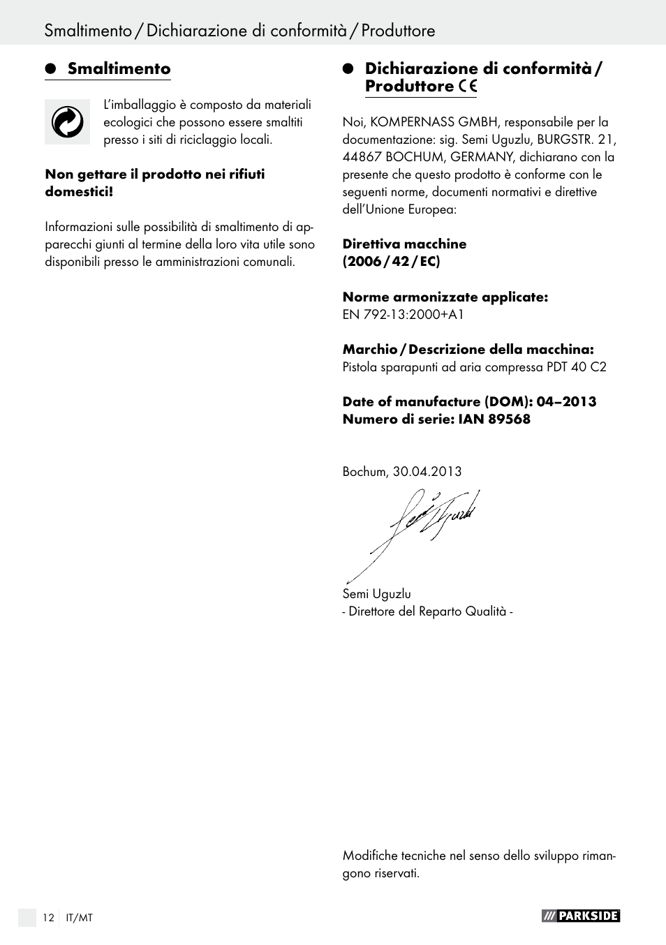 Parkside PDT 40 C2 User Manual | Page 12 / 37