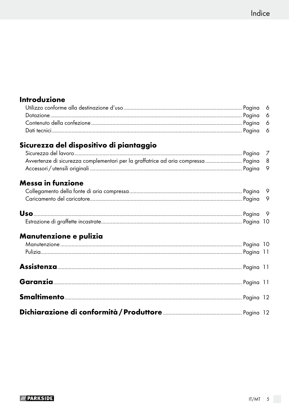 Indice | Parkside PDT 40 C2 User Manual | Page 5 / 37