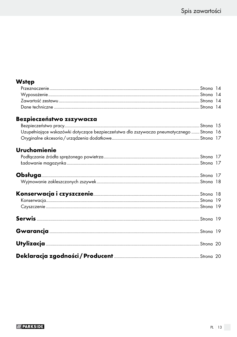 Spis zawartości | Parkside PDT 40 C2 User Manual | Page 13 / 61