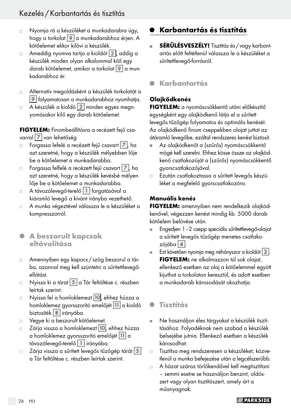A beszorult kapcsok eltávolítása, Karbantartás és tisztítás, Karbantartás | Tisztítás | Parkside PDT 40 C2 User Manual | Page 26 / 61