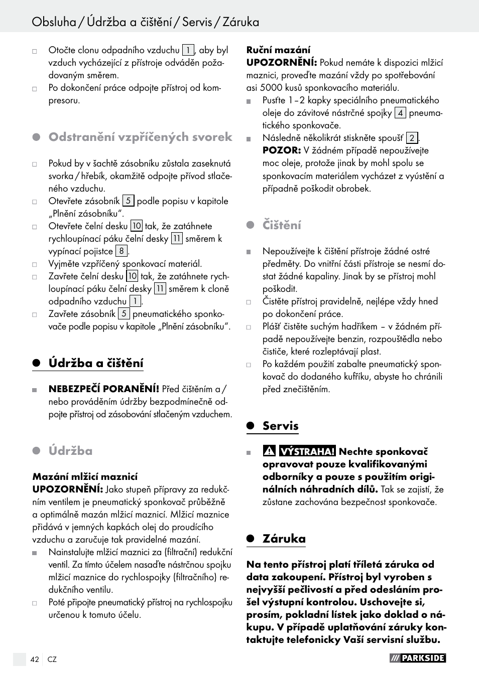 Obsluha / údržba a čištění / servis / záruka, Záruka / likvidace / prohlášení o shodě / výrobce, Odstranění vzpříčených svorek | Údržba a čištění, Údržba, Čištění, Servis, Záruka | Parkside PDT 40 C2 User Manual | Page 42 / 61