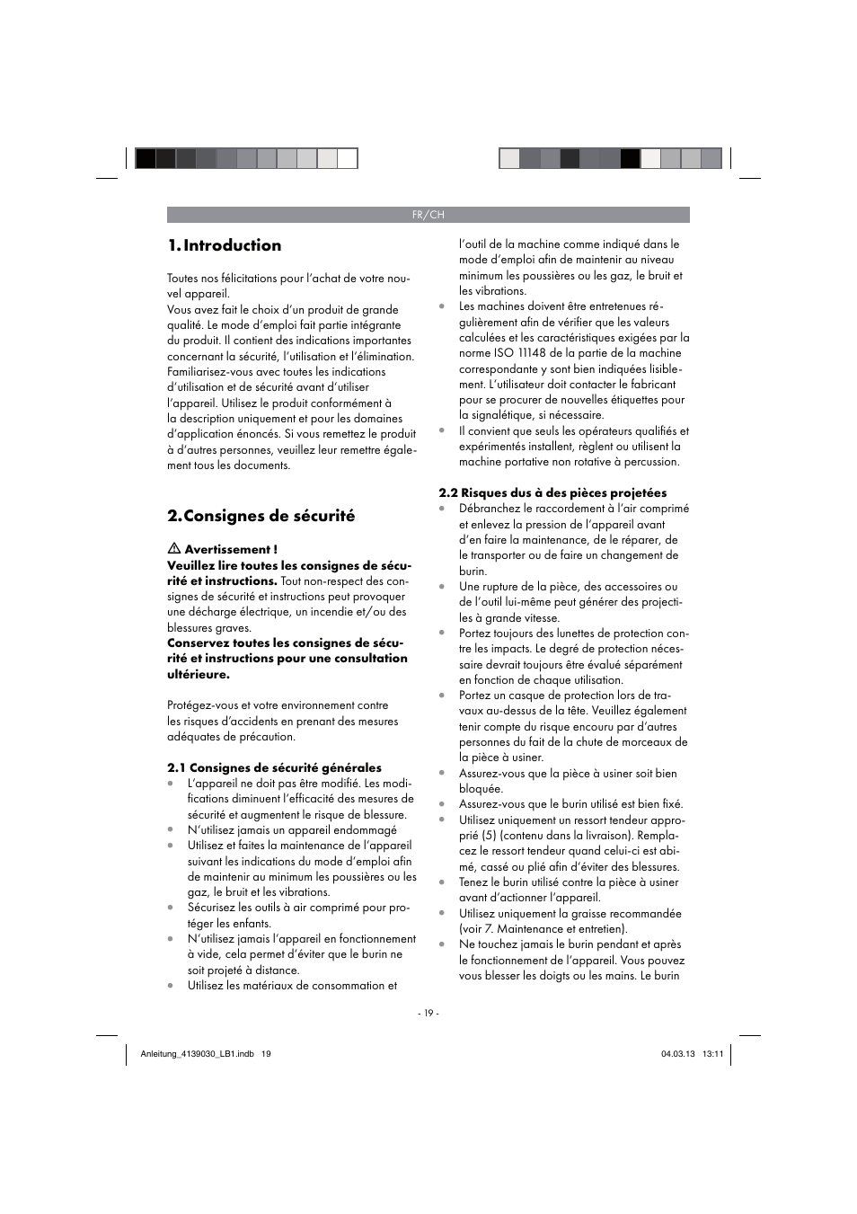 Introduction, Consignes de sécurité | Parkside PDMH 4500 A2 User Manual | Page 19 / 66