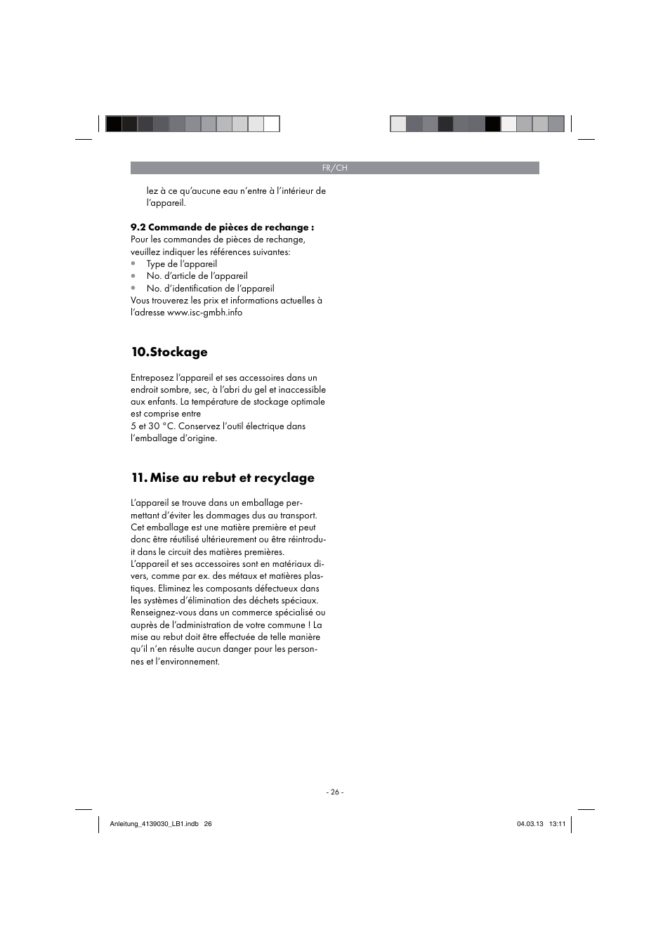 Stockage, Mise au rebut et recyclage | Parkside PDMH 4500 A2 User Manual | Page 26 / 66