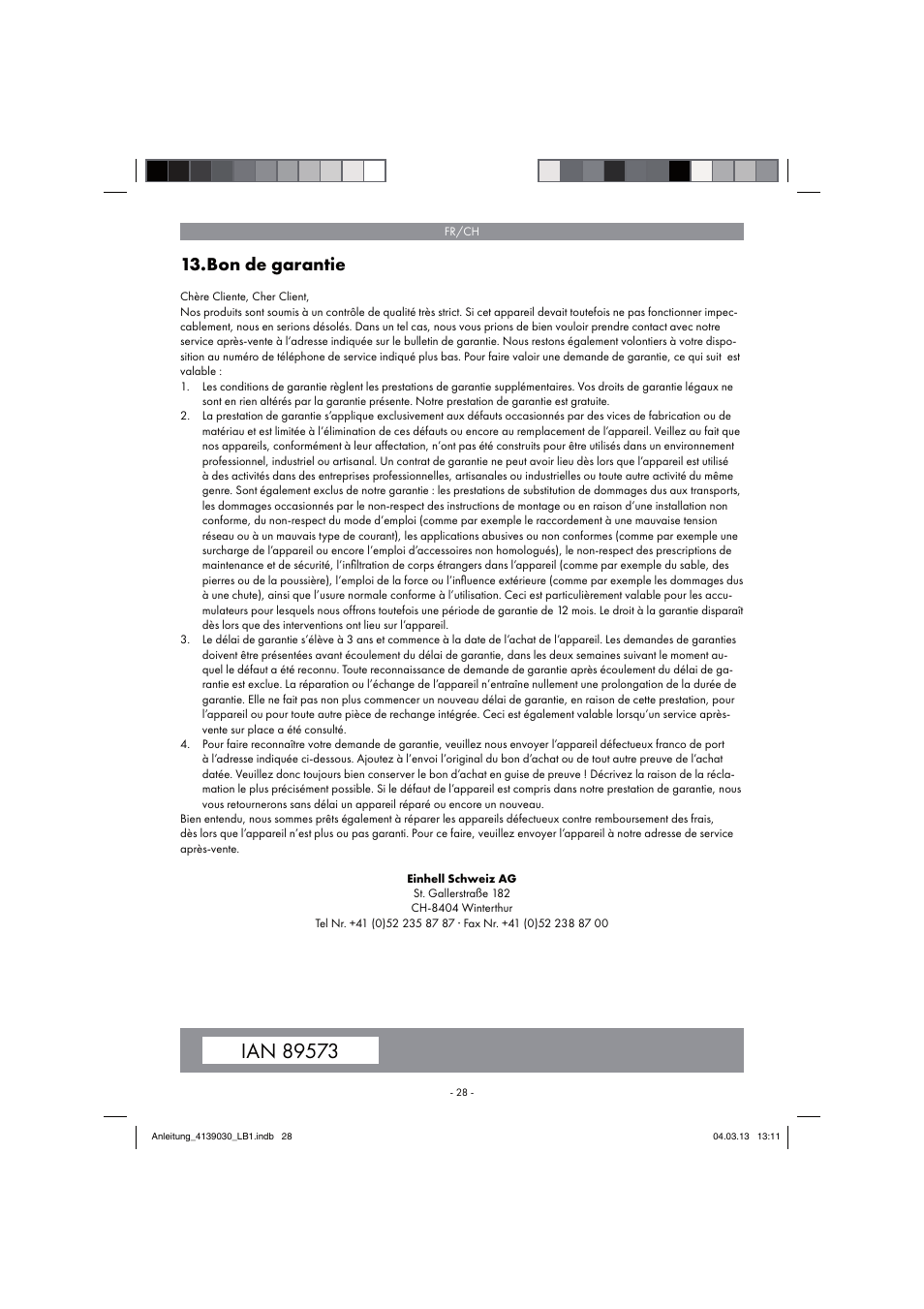 Bon de garantie | Parkside PDMH 4500 A2 User Manual | Page 28 / 66
