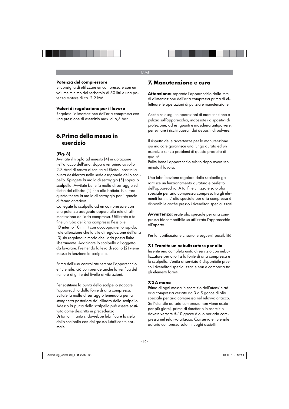 Prima della messa in esercizio, Manutenzione e cura | Parkside PDMH 4500 A2 User Manual | Page 36 / 66