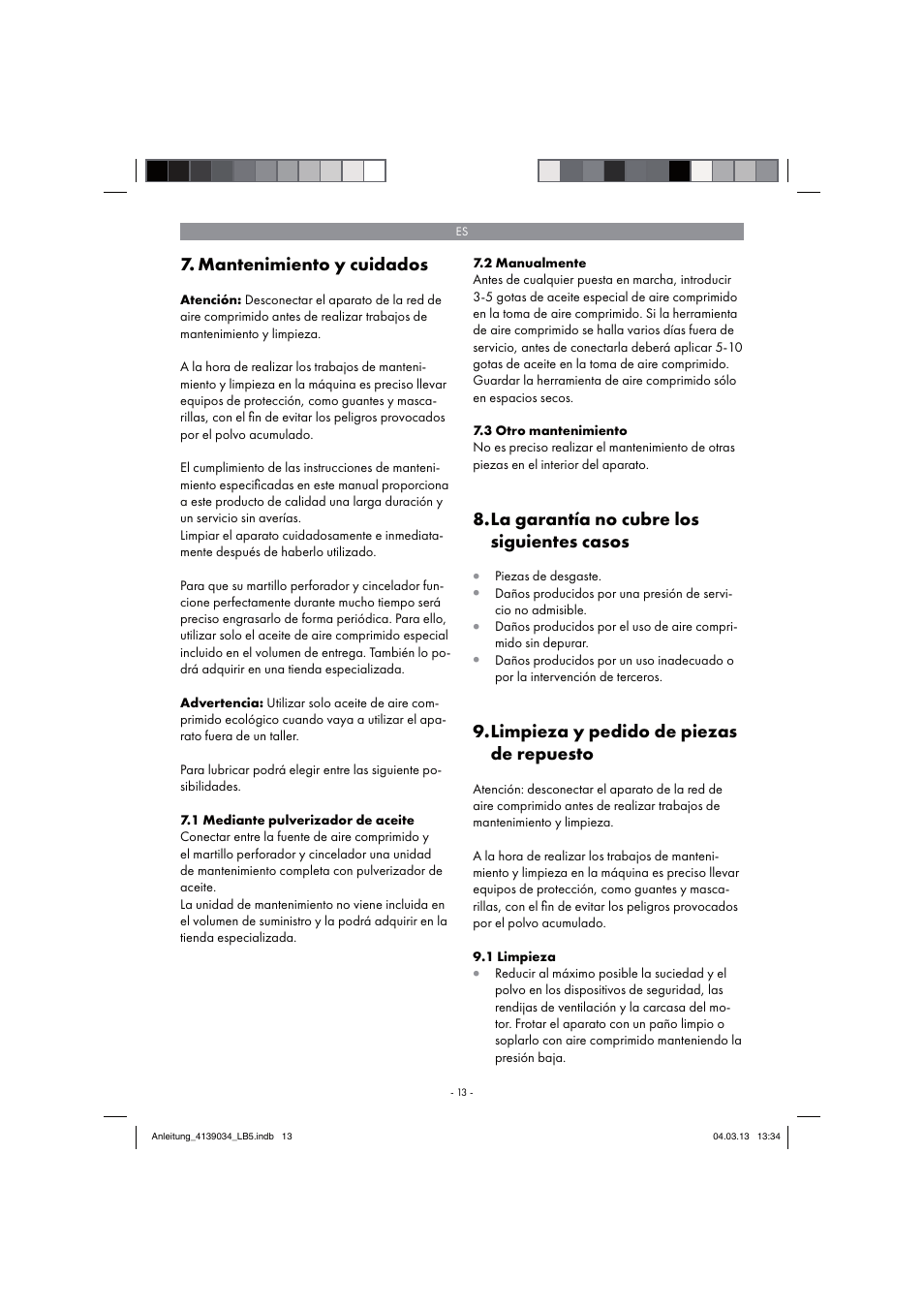 Mantenimiento y cuidados, La garantía no cubre los siguientes casos, Limpieza y pedido de piezas de repuesto | Parkside PDMH 4500 A2 User Manual | Page 13 / 66