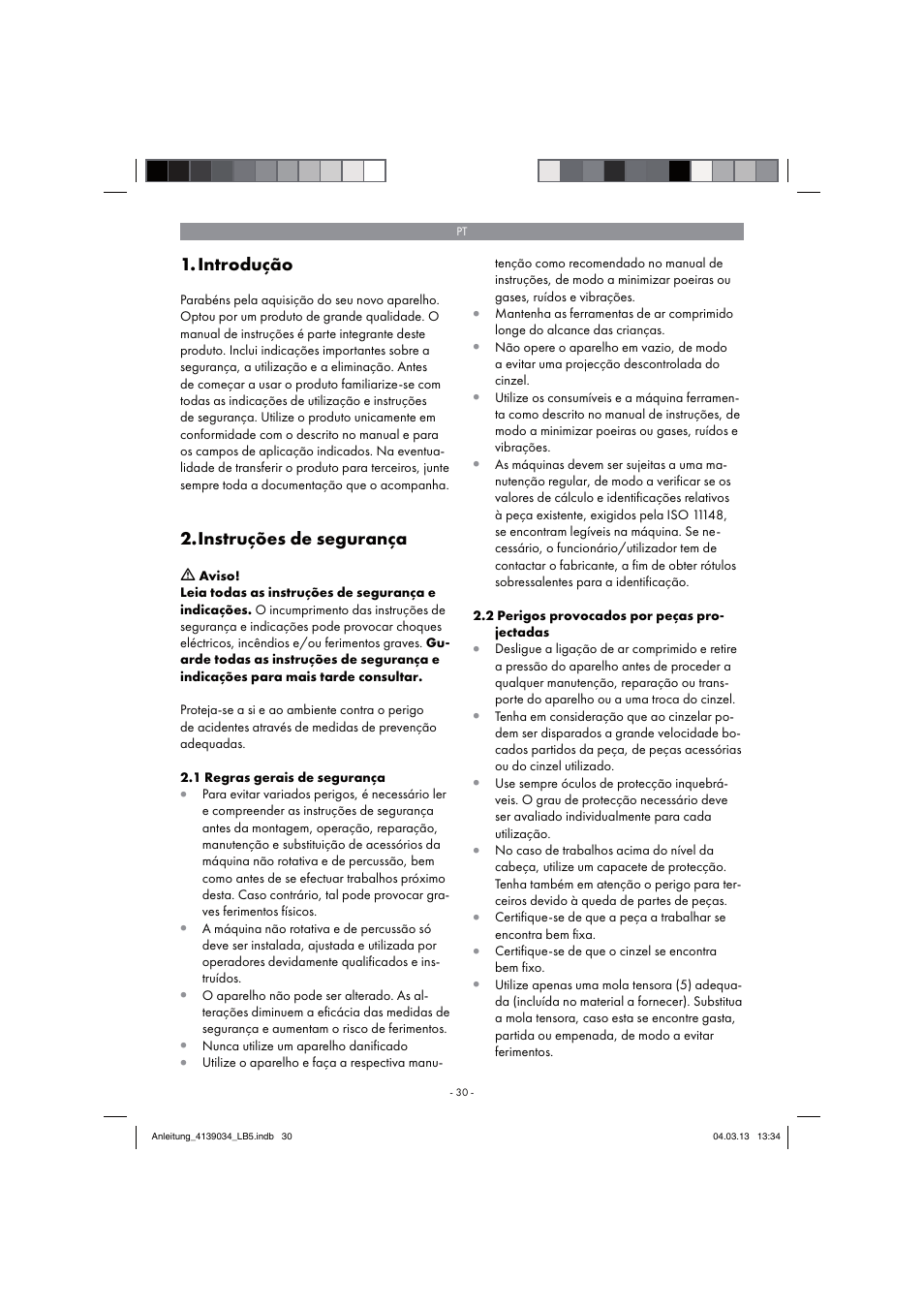 Introdução, Instruções de segurança | Parkside PDMH 4500 A2 User Manual | Page 30 / 66