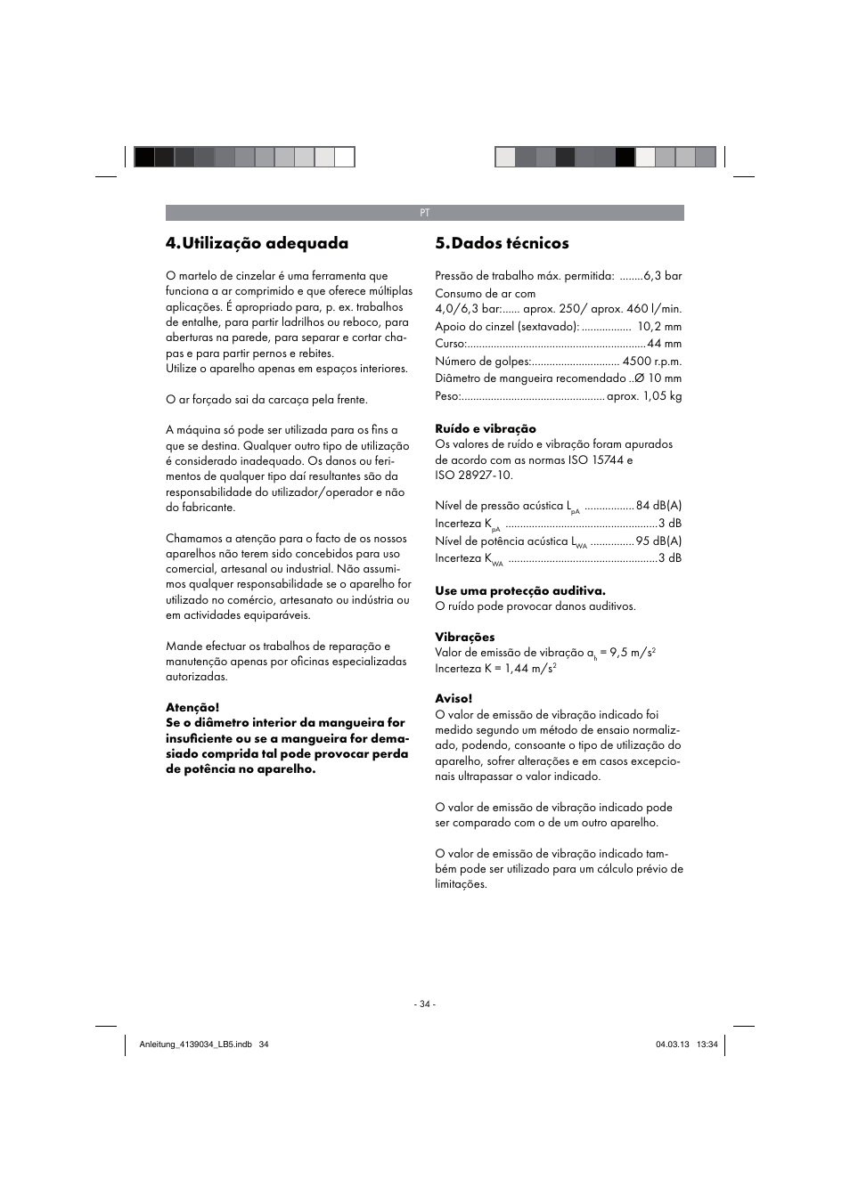 Utilização adequada, Dados técnicos | Parkside PDMH 4500 A2 User Manual | Page 34 / 66