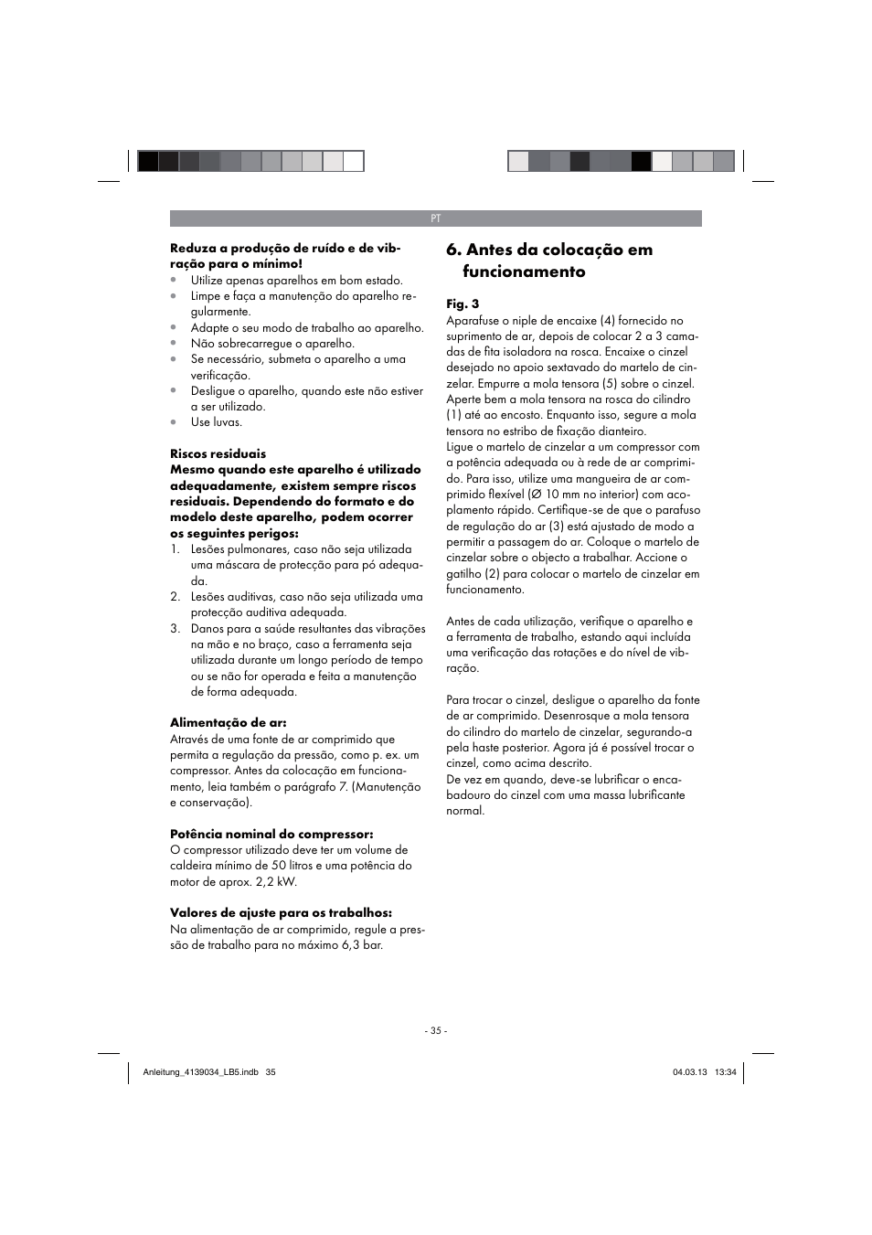 Antes da colocação em funcionamento | Parkside PDMH 4500 A2 User Manual | Page 35 / 66