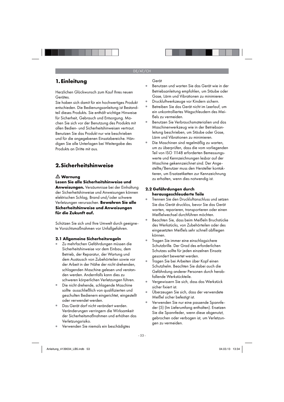 Einleitung, Sicherheitshinweise | Parkside PDMH 4500 A2 User Manual | Page 53 / 66