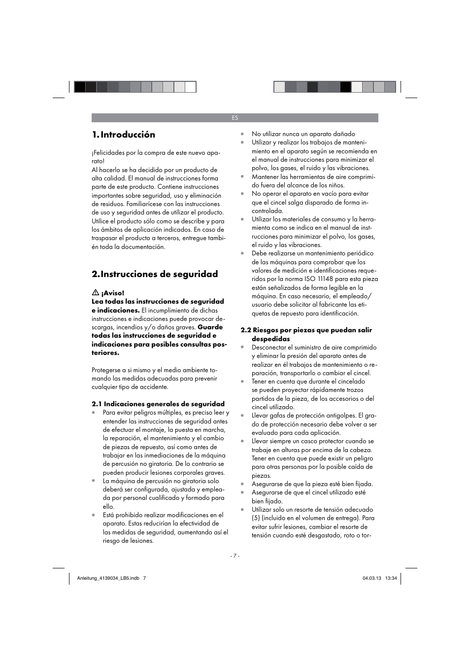 Introducción, Instrucciones de seguridad | Parkside PDMH 4500 A2 User Manual | Page 7 / 66