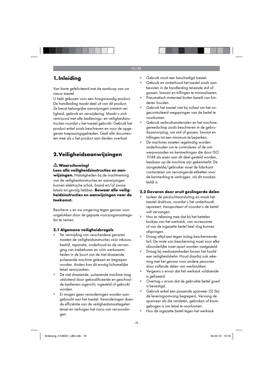 Inleiding, Veiligheidsaanwijzingen | Parkside PDMH 4500 A2 User Manual | Page 19 / 54